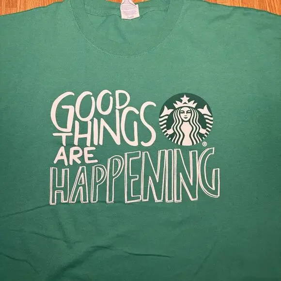 Starbucks Good Things Are Happening Green Graphic T Shirt Mens XL Short Sleeve - Picture 2 of 4